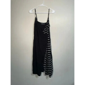 MinkPink Black and White Striped Faux Wrap Lightweight Midi Dress